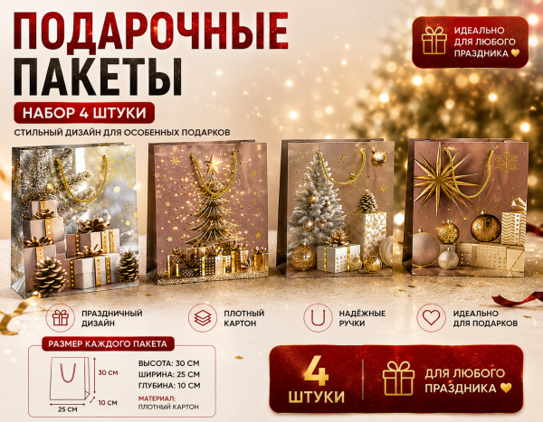 Подарочные пакеты New Year (4 штуки)