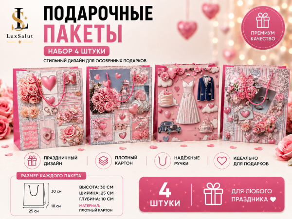 Подарочные пакеты Свадебные (4 штуки)