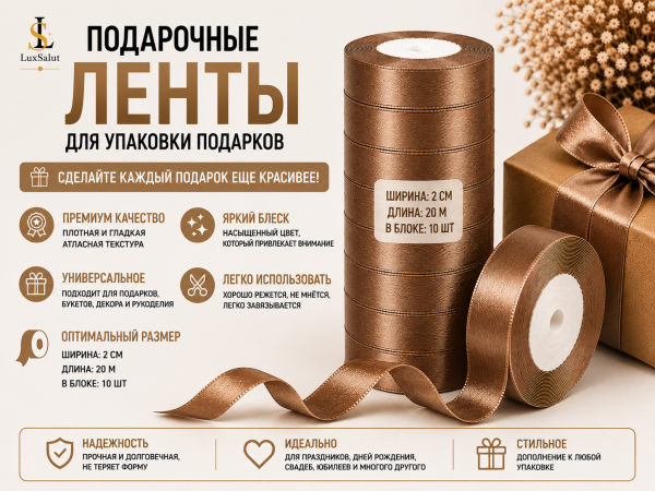 Подарочные ленты (светло-коричневые)